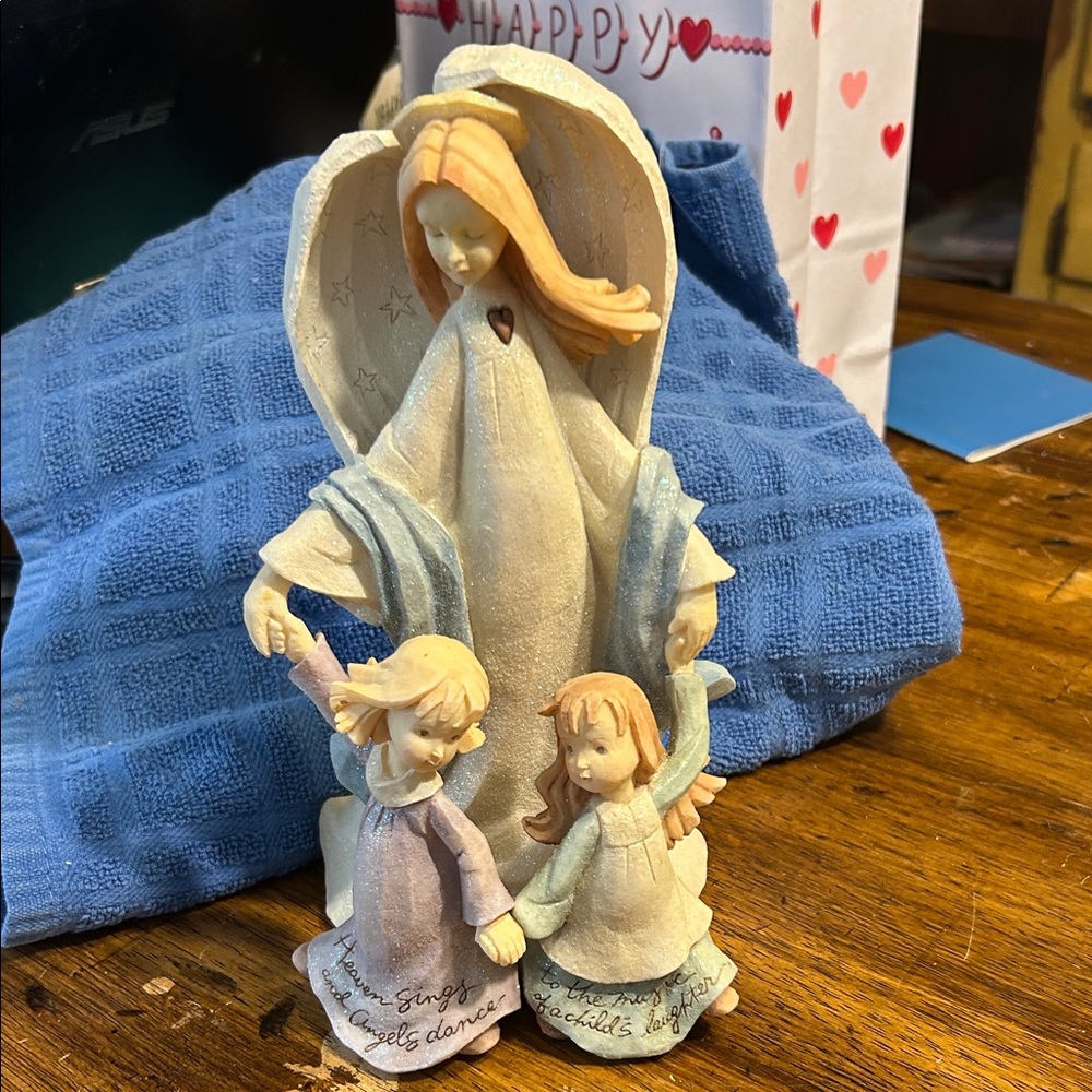 Enesco Angel Figurine with Children - Cream and Blue